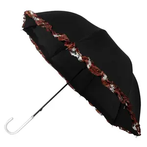 Petite Black Umbrella with Leopard Print Border - UM5012