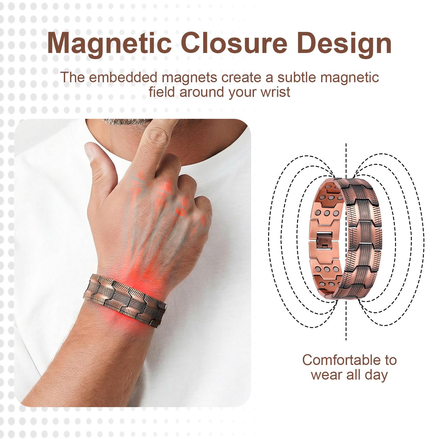 3x Men's Copper Bracelet Triple Super Magnet, Magnetic Bracelet with Adjustable Size Tool, Relieves Joint Pain and Improves Energy Circulation  Strong Magnetic Bracelet Men's Valentine's Day Father's Day Jewelry Gift