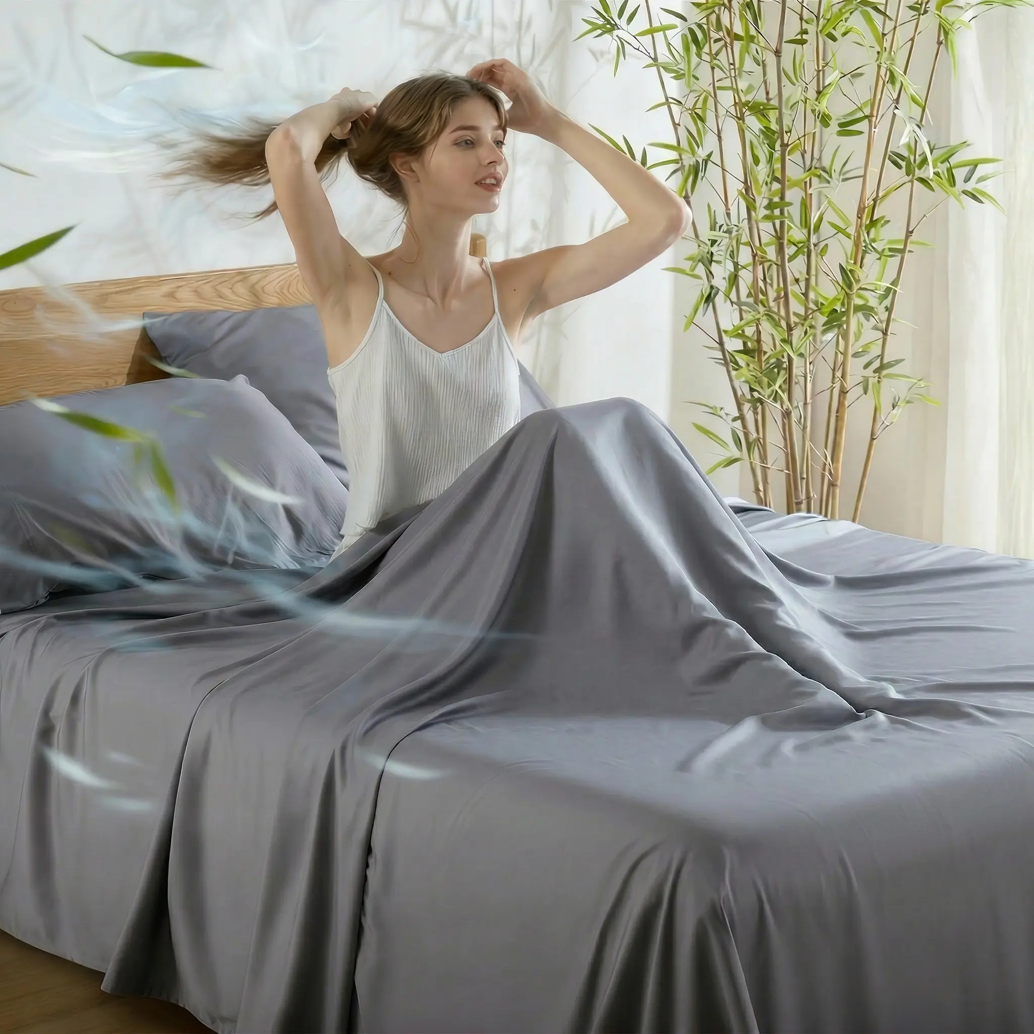 【Mom'best】3/4pcs  Bamboo Bed Sheet Set, Breathable and Close-Fitting, Comfortable and Super Soft, Large Bedding Set, Suitable for Hot Sleep, Washable and Machine Washable, All Seasons, Holiday Gift, Perfect for Bedrooms or Guest Rooms various color