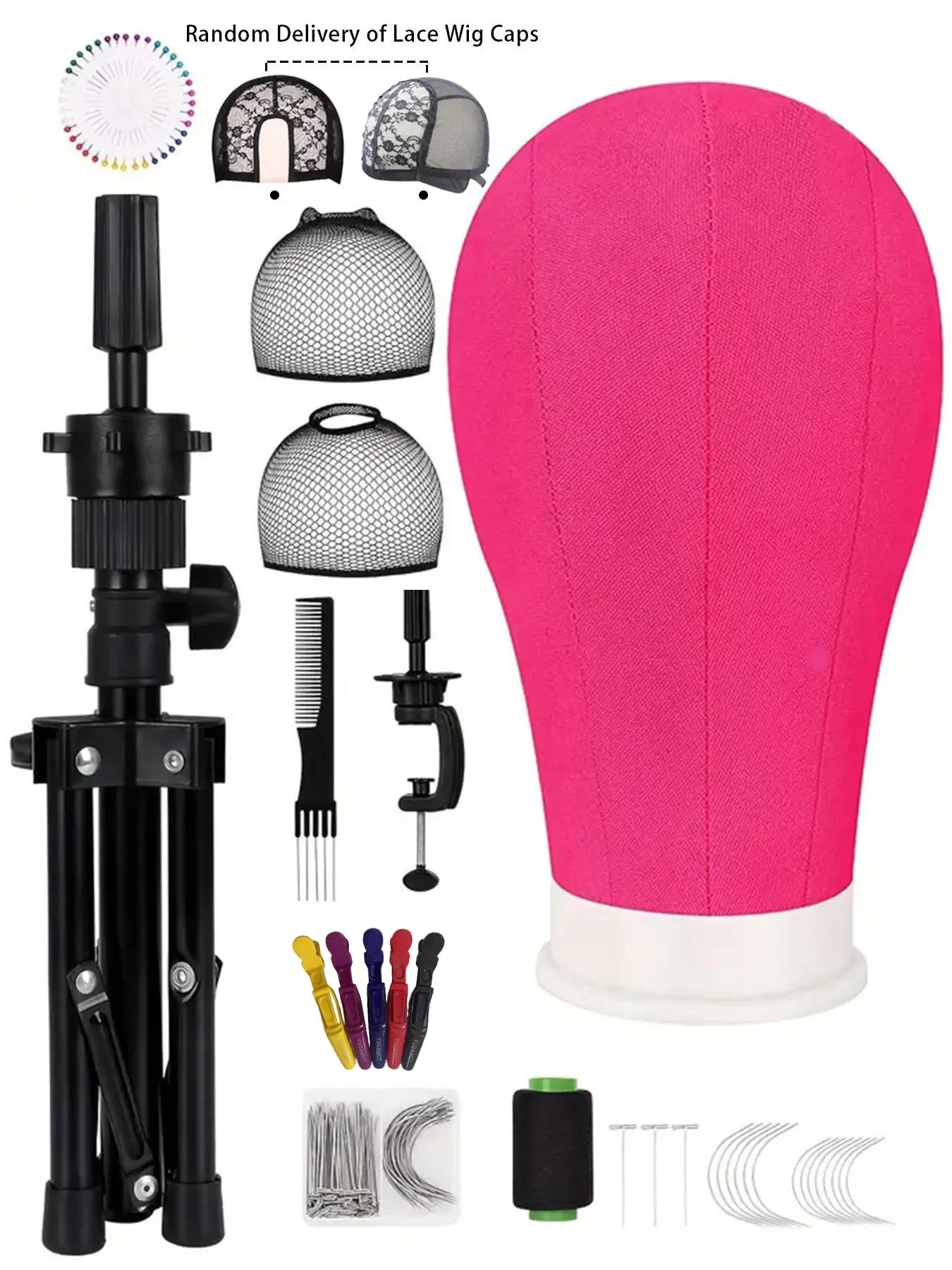 22 Inch Canvas Adjustable Wig Head with Stand, Wig Mannequin Head with Stand & Various Accessories, Mannequin Head Set for Wig Making Displays, Adjustable Wig Cap