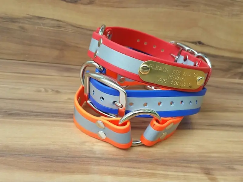 BioThane reflective hunting dog collar, Safety reflective dog collar, Waterproof, Swim dog collar