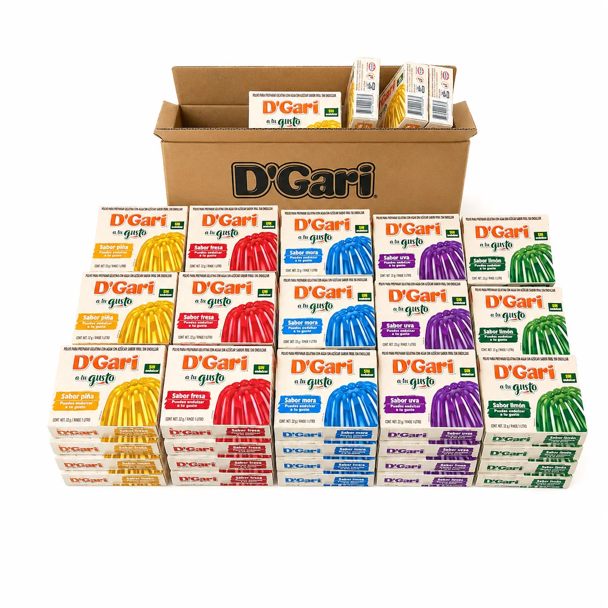 Gelatina D’Gari a Tu Gusto Sin Endulzar, Paquete Surtido de 8 o 10 Cajas, Rinde 1 Litro Cada Una D’Gari A Tu Gusto Unsweetened Gelatin jello Mix, Assorted 8 or 10 Pack
