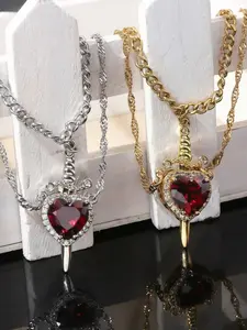 Charge for Love • Heart & Sword • Warrior Couple Necklace high-quality zirconia, stainless steel, waterproof and fade-resistant, suitable for couple gifts and daily wear