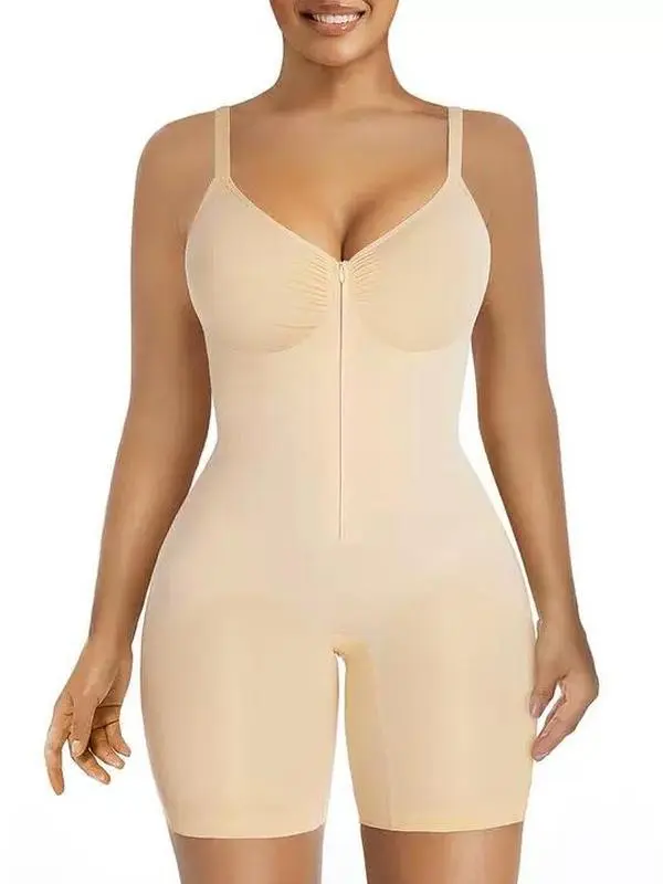 Second-Skin Women's Compression Bodysuit, Zip-Up Closure, Ultra Stretch Fabric, Breathable Mesh Design, Adjustable Tailored Fit for All-Day Daily Wear