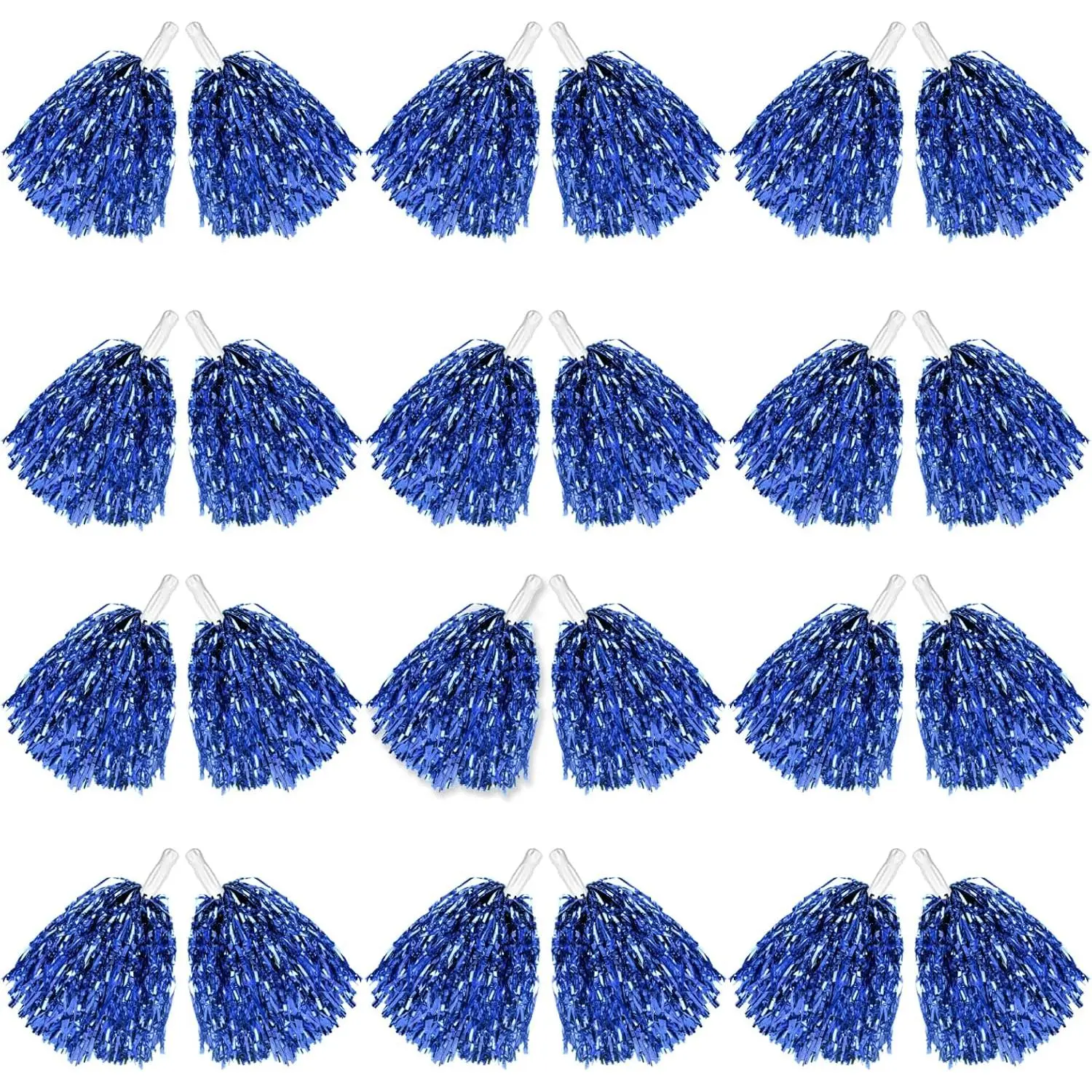 24 Pcs Metallic Cheerleading Pom Poms for Kids, Cheerleaders Cheer Pom Poms with Baton Handle, Cheering Squad Hand Flower for Adults Team Spirit Sports Game Dancing Party