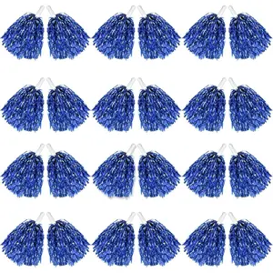 24 Pcs Metallic Cheerleading Pom Poms for Kids, Cheerleaders Cheer Pom Poms with Baton Handle, Cheering Squad Hand Flower for Adults Team Spirit Sports Game Dancing Party