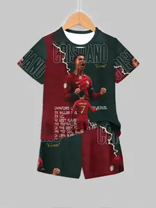 Trendy Anime Set! Character Print Short Sleeve + Shorts, Comfortable Fitted Design, Casual Style, Random Print