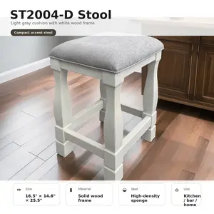 Light Grey MDF Cushion and White Oak Legs Living Room Stool