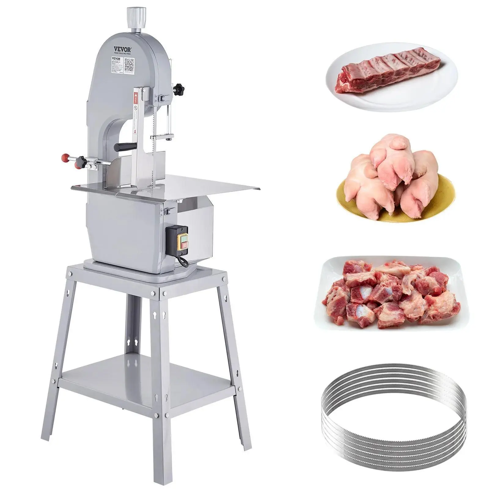 【BackToSchool】VEVOR Commercial Vertical Type Bone Slicing Saw Kitchen Appliance, 1500W Motor, Abrasive Resistant Stainless Steel Alloy Frame, 19.3"x15" Workbench, 0.16-7.9" Accurate Cut, Safety Guard, 6 Blades, Frozen Meat Cutter for Restaurants, Kitchen