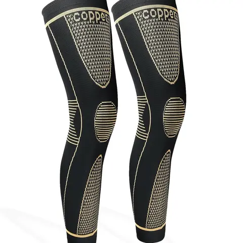 Unisex Copper Fiber Full Leg Durable Sports Sleeves - Pull-On Thigh Compression Gear, Adjustable, Non-Slip Knee Support, Extra Support, Boost Circulation, Injury Prevention, Active Recovery for Weightlifting