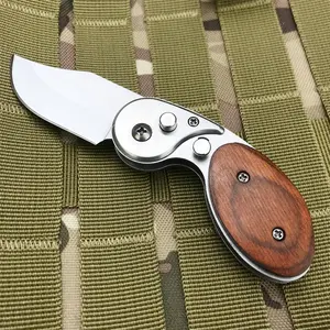 Assistance Mini Pocket Folding Knife 5CR13MOV Blade Wood + Stainless Steel Handle Outdoor Hiking Camping Fishing Survival Multi-function Tool
