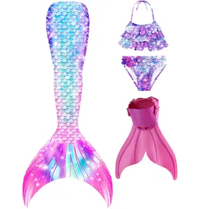 Mermaid Tails for Swimming-Girls Swimbale Mermaid Tail with Bikini Swimsuit Bathing Suit With Monofin