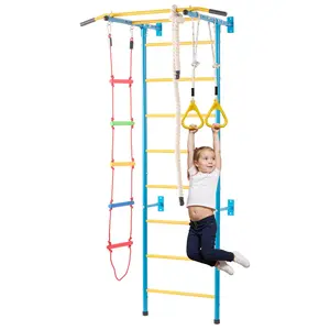 VEVOR Indoor Jungle Gym for Toddlers,  , 5-in-1 Climbing Playset with Carbon Steel Swedish Ladder, Wall Ladder, Pull-Up Bar, Rope Ladder, and Gymnastic Rings, Supports 220 lbs, Multicolor