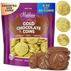 Madelaine St. Patrick’s Day Gold Chocolate Coins - 8 Oz About 40 Assorted Sizes Milk Chocolates Gold Coins - Individually Wrapped St Patricks Day Candy Basket Fillers Holiday Treats & Party Favors