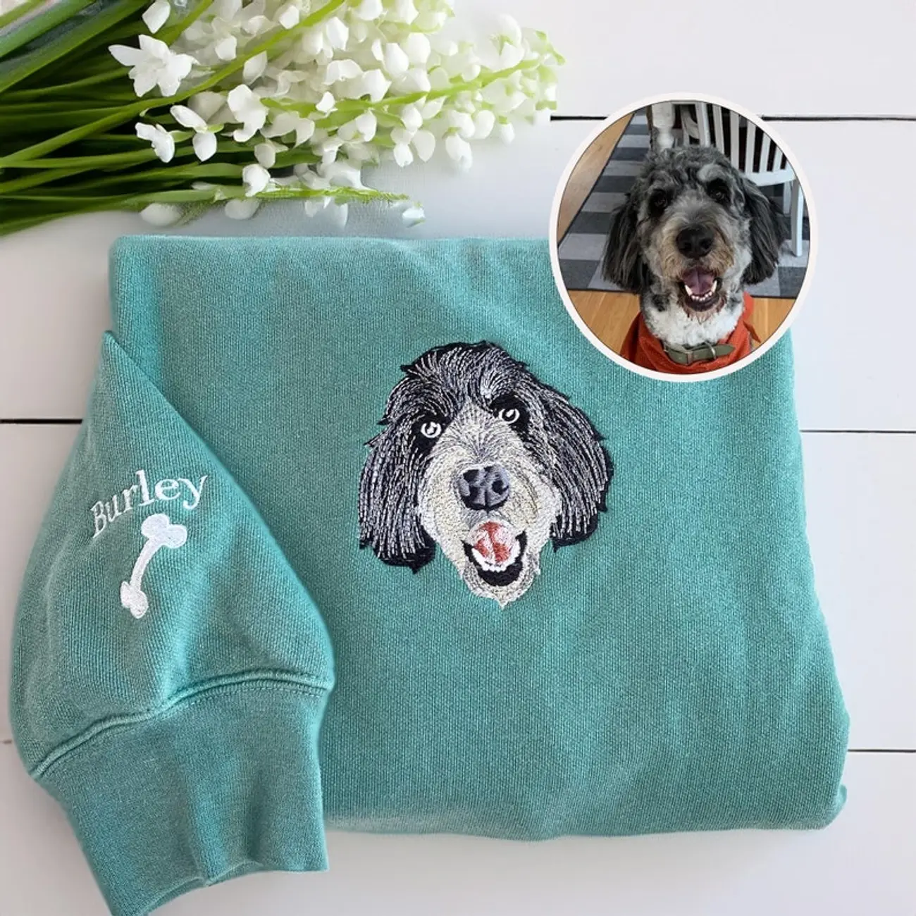 Custom Embroidered Pet Sweatshirt From Your Photo - Dog Cat Face Crewneck - Pet Sweatshirt  8