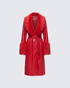 Willa Red Vegan Fur Leather Coat