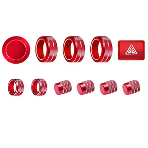 Air Conditioning Control, Vent Knob Cover for Honda Civic Accessories 2022 2023 2024 2025 CRV/Acura Integra 2023 2024 2025 Hazard Warning Lights, Start Push Button Cover Trim Ring12Pcs (Red)