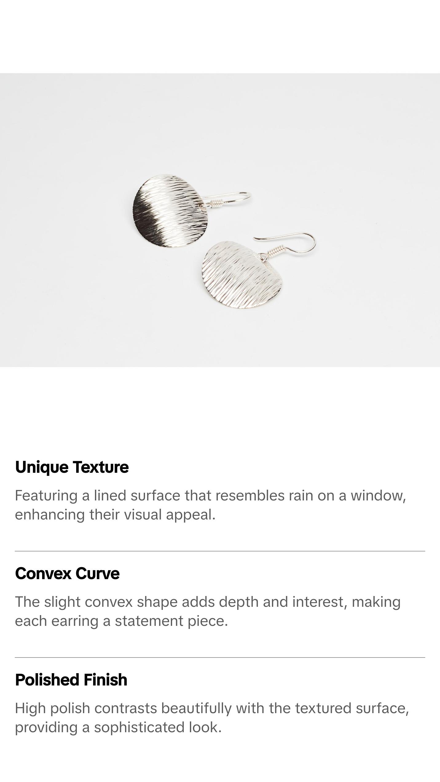 Round Lined Silver Disk Earrings