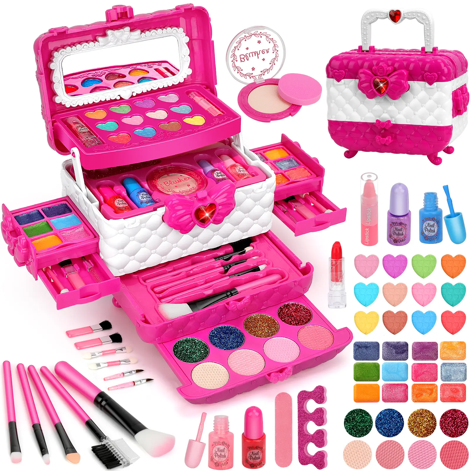 54Pcs Kids Makeup Kit for Girls, Washable Real Makeup Set with Mirror, Toddler Pretend Play Princess Beauty Toys, Birthday Christmas Gift for 3-12 Year Old