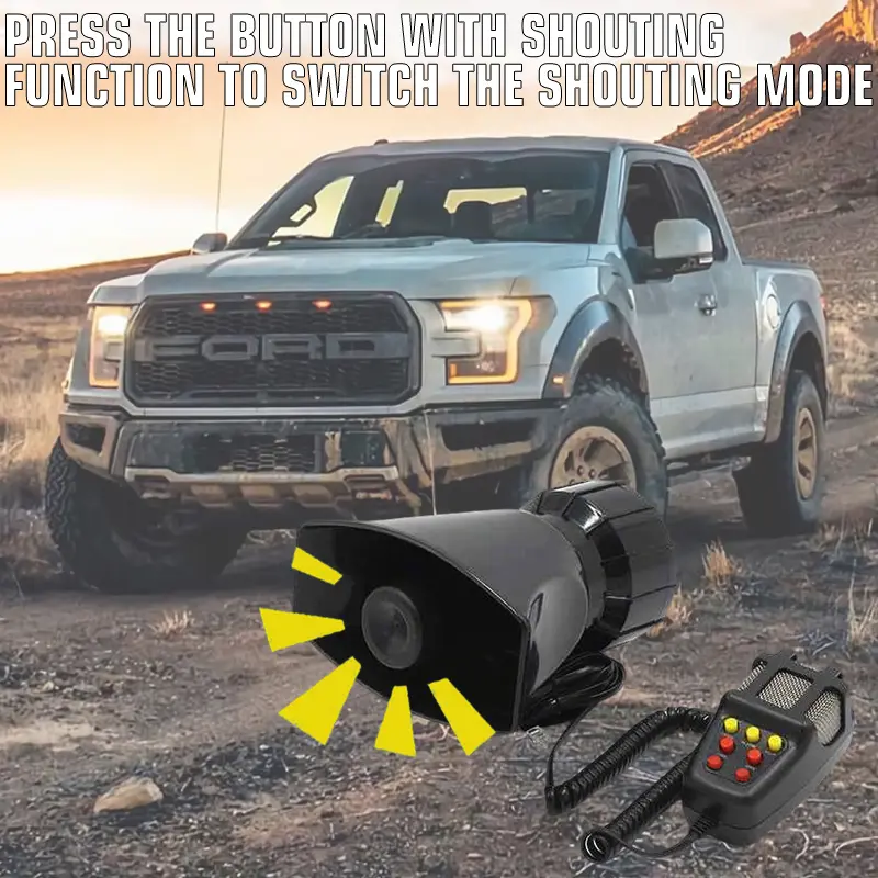 12V multi-tone car horn speaker with handheld microphone, 7-tone multi-function amplification kit with mounting screws, universal multi-tone loud speaker for automobiles, trucks and motorcycles, with microphone controller.