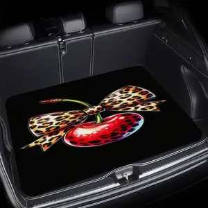 1pc Leopard Print Bow Cherry Print Car Trunk Mat, Interior Protection Trunk Liner, Durable Floor Mat, Safe and Practical, Suitable for Daily Travel, Lifting and Secure Cargo Storage, Car Trunk Mat, Vehicle Interior Accessories, Valentine's Day