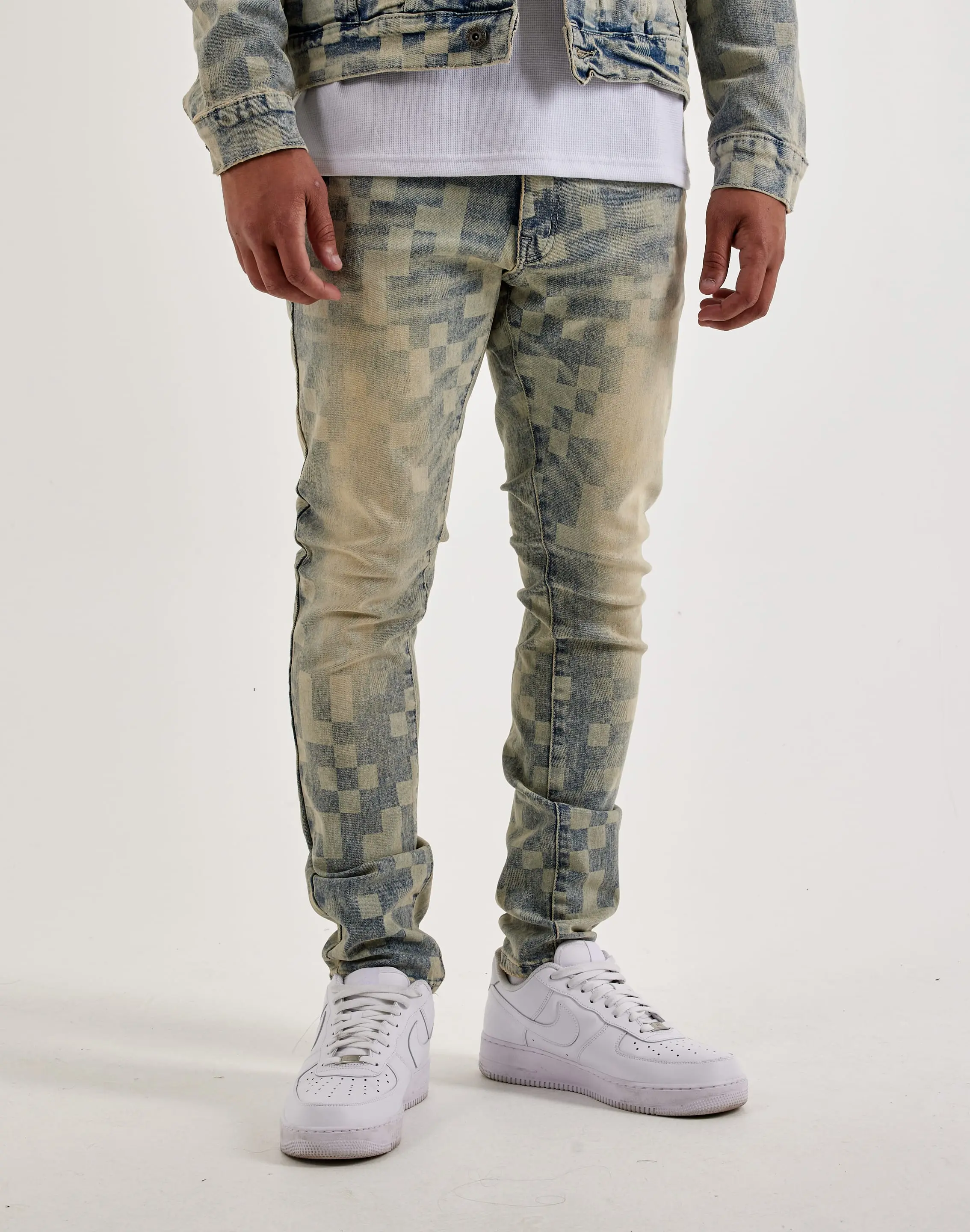 Mens Kloud 9 Checkered Slim Denim Jeans