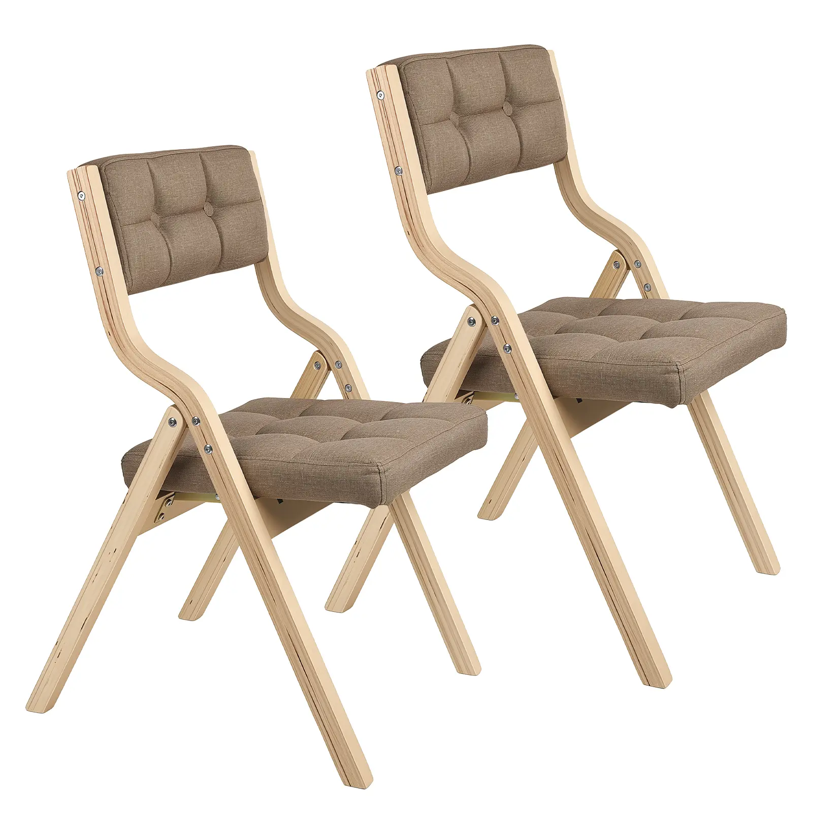 2Pcs Wooden Folding Stacking Chairs with Thick Upholstered Cushion, Ergonomic 350 lbs Capacity Seating, Compact Indoor Furniture for Dining Room, Wedding