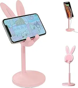 Pink Bunny Adjustable Phone Stand – Anti-Slip Desk Holder Smartphone Cellphone Mount