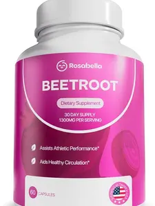 Rosabella Organic Beet Root Capsules – 1300mg Beetroot Powder for Natural Energy & Endurance Support, Non-GMO, Lab-Tested Beet Supplement - 60 Capsules, 30-Day Supply