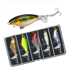 5PCS-Top Floating Swimming Water Bass Fishing Lures, Box Packed Fishing Lures with Propellers-Catfish Bait Trout Lures Gifts for Men, Whopper Plopper, Swimbaits, Fishing Equipment, Fishing Lure Bait