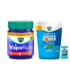 Vicks Menthol Drops 25 Ct+ VapoRub 1.76oz/50ml & 3.53oz/105ml Cold, Cough, Congestion, Sinus, Throat Relief