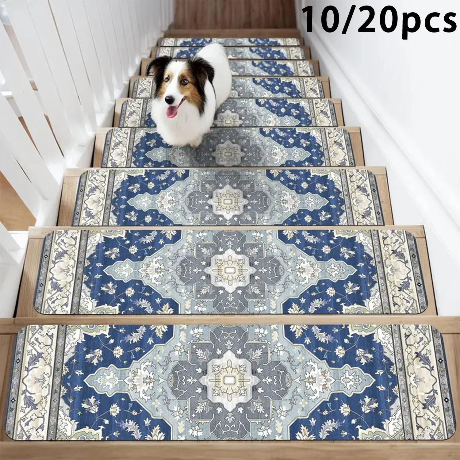 Vintage Geometric Pattern Stair Mat, 1 Count Non-slip Stair Carpet, Creative Fashion Non-slip Home Decor Mat for Stairs