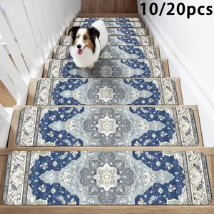 Vintage Geometric Pattern Stair Mat, 1 Count Non-slip Stair Carpet, Creative Fashion Non-slip Home Decor Mat for Stairs
