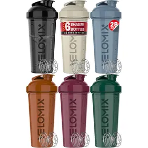 6 PACK- 28 oz Protein Shaker Bottle for Protein Mixes - 6x Wire Whisk| Leak Proof Shaker Cups for Protein Shakes| Protein Shaker Bottle Pack| Protein Shake Cup (Earth Tones Collection)