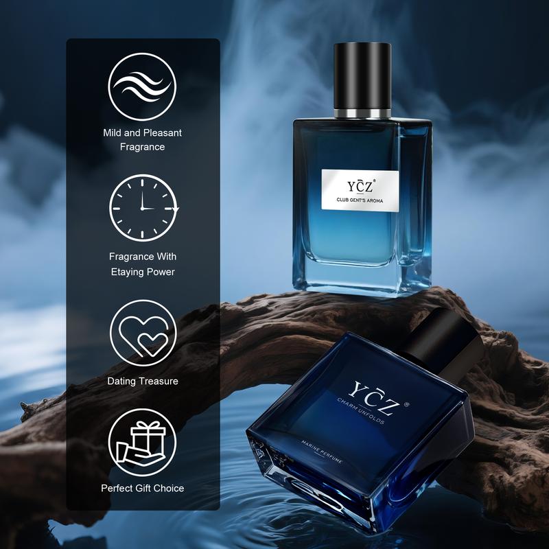 YCZ Men's Cologne Duo 2x50ml - Midnight Marine Oriental Woody & Club Aromatic Wood, Long Lasting Edp Spray for Outdoor & Nightclub, Perfect Gift Edp Scents High Quality Fragrance Fragrances Perfumes Fragrance Sandalwood Cosmetics