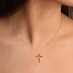 Moodear Crown Cross Pendant Necklace - Fashion Creative Personality Stainless Steel Cubic Zirconia Necklace 12 Color Necklace Jewellery for Men Women