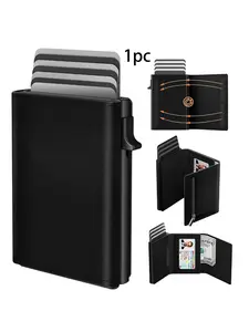Men's Wallet Card Holder, Credit Card Holder, Card Organizer, Auto Pop-Up, Smart, Anti-Rfid, Rfid Card Slots, Slim, Minimalist, Front Pocket, Holds 9-14 Cards, ID Window, Cash Slot