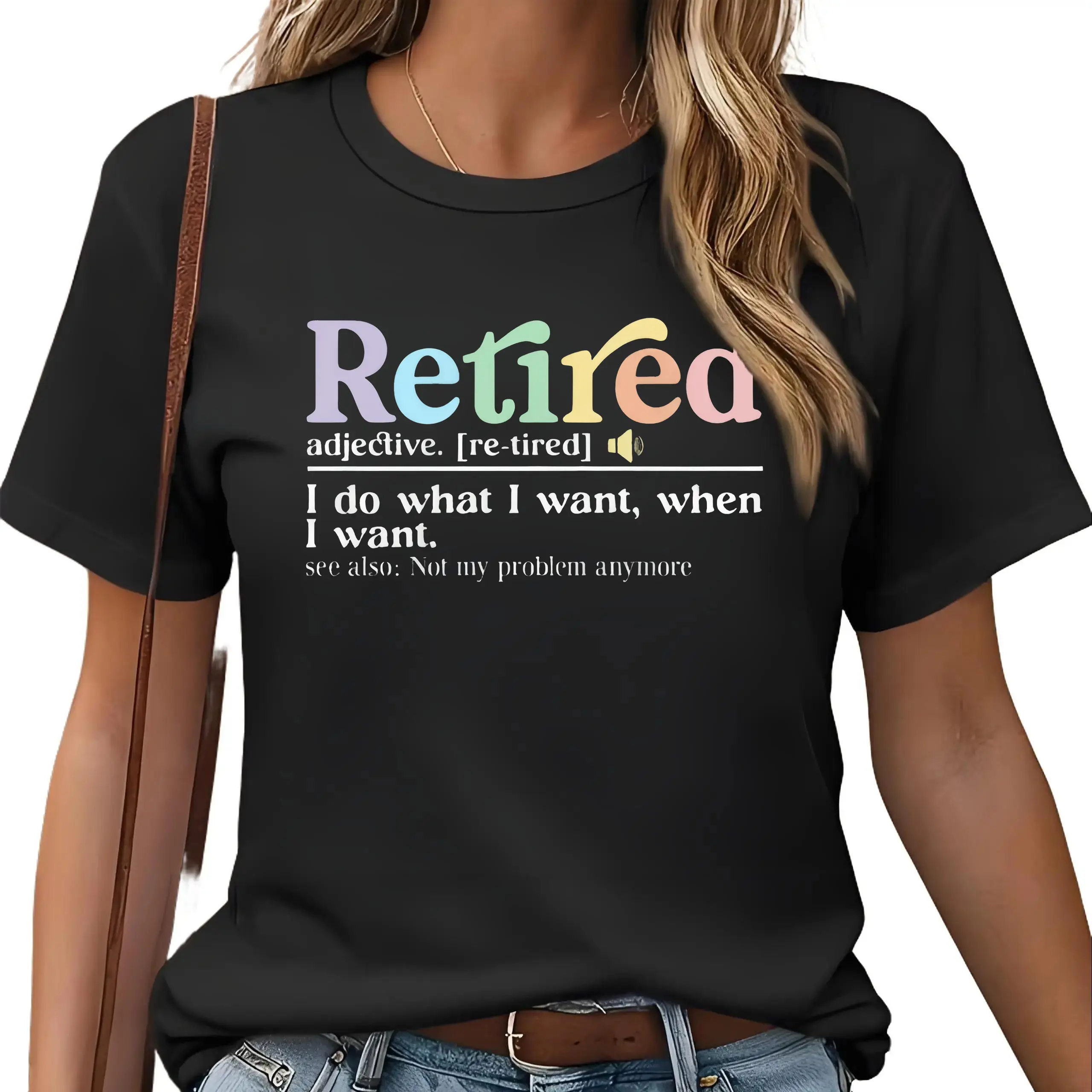 Funny Retired Dictionary Definition Unisex Cotton T‑Shirt, Humor Retirement Graphic Tee, Loose Short Sleeve Top For Retirement Party Gift Vacation Weekend Hangout Daily Going‑Out