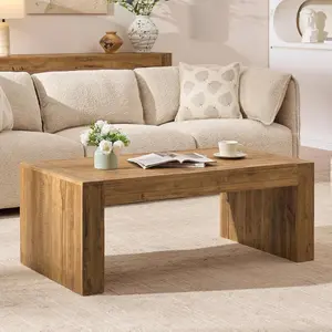 PieDle Furniture Reclaimed Solid Wood Coffee Table for Living Room, 47.3" Modern Farmhouse Rectangular Center Table with Thick Design, Rustic Industrial Cocktail Table for Home, Office