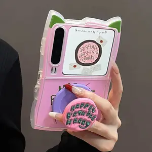 For Samsung z flip 7 6 5 cute 3d anime ear case kawaii pink birthday cake magnetic cases for Xiaomi Mix Flip/Xiaomi Mix Flip 2
