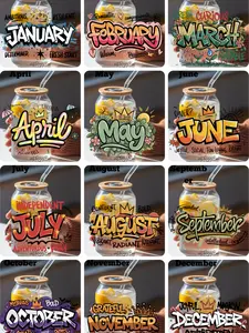 Months Graffiti Style UVDTF Prints Perfect for your small business. Width of each design varies. Durable Fade-Resistant Transfers for hard surfaces   - Stylish Practical Designs