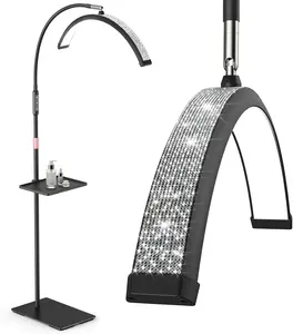 Lash Light, 23 Inch Bling Diamond Half Moon Light for Eyelash Extensions, Nail Art, Tattoo Art and Skincare, Adjustable Color Modes and Flexible, with Tool Tray (Black)