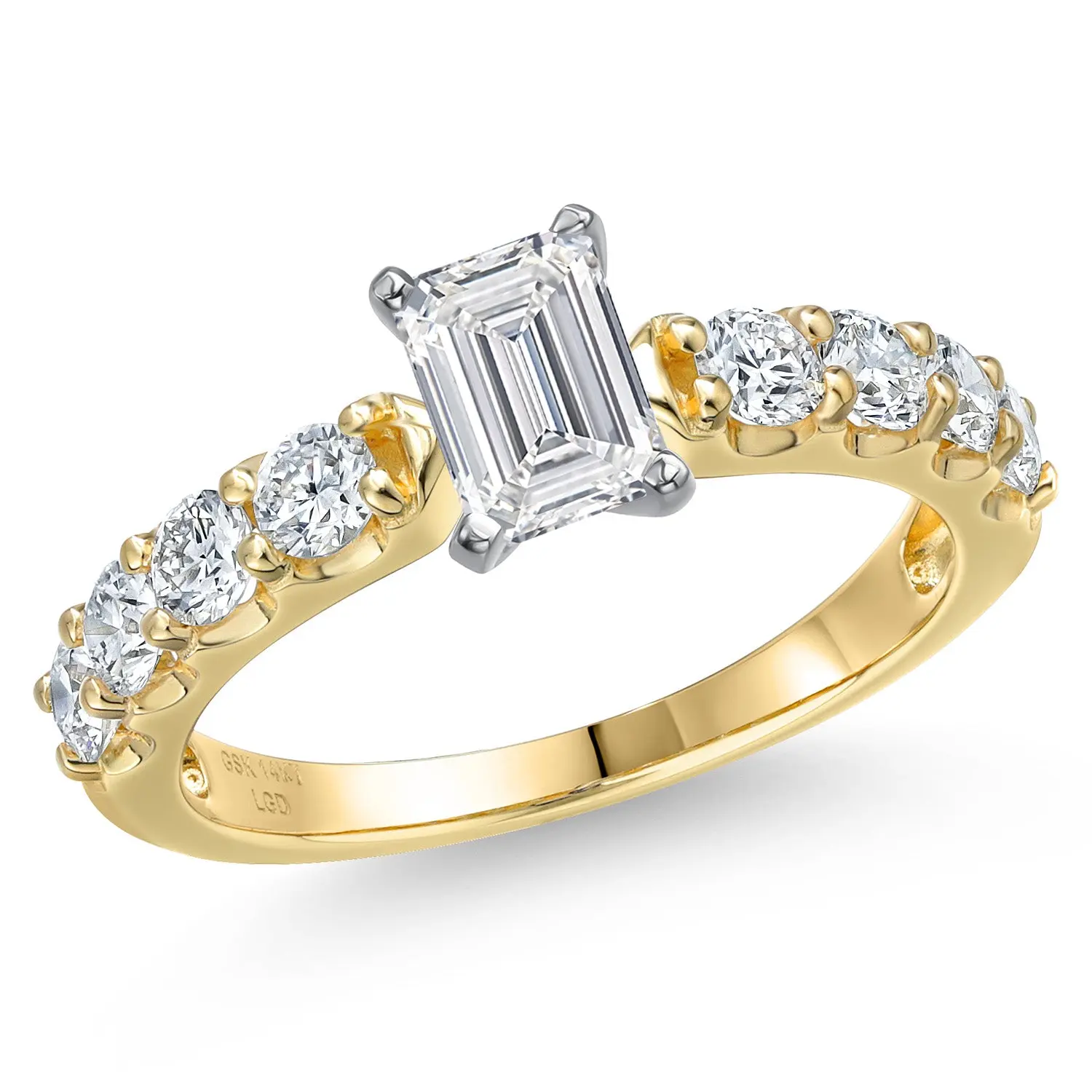 Gem Stone King Women's 14K 2-Tone Gold DEF Lab Diamond Engagement Ring, 1.75 Cttw, 6X4MM Emerald Cut, April Birthstone