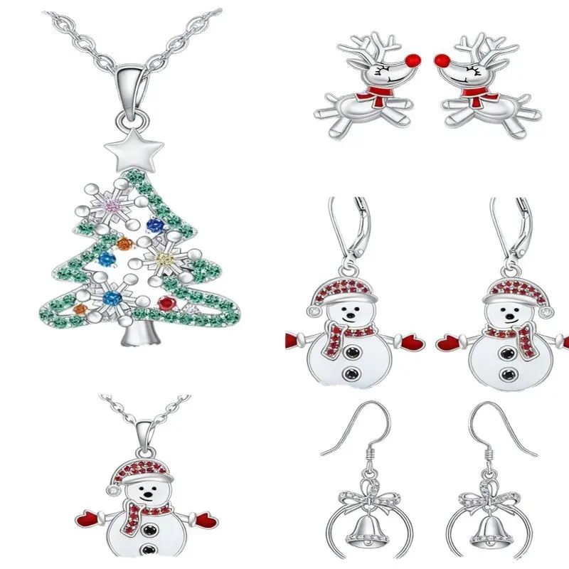 Creative Christmas Snowflake Ornaments Deer Cane Santa Tree Pendant Earrings