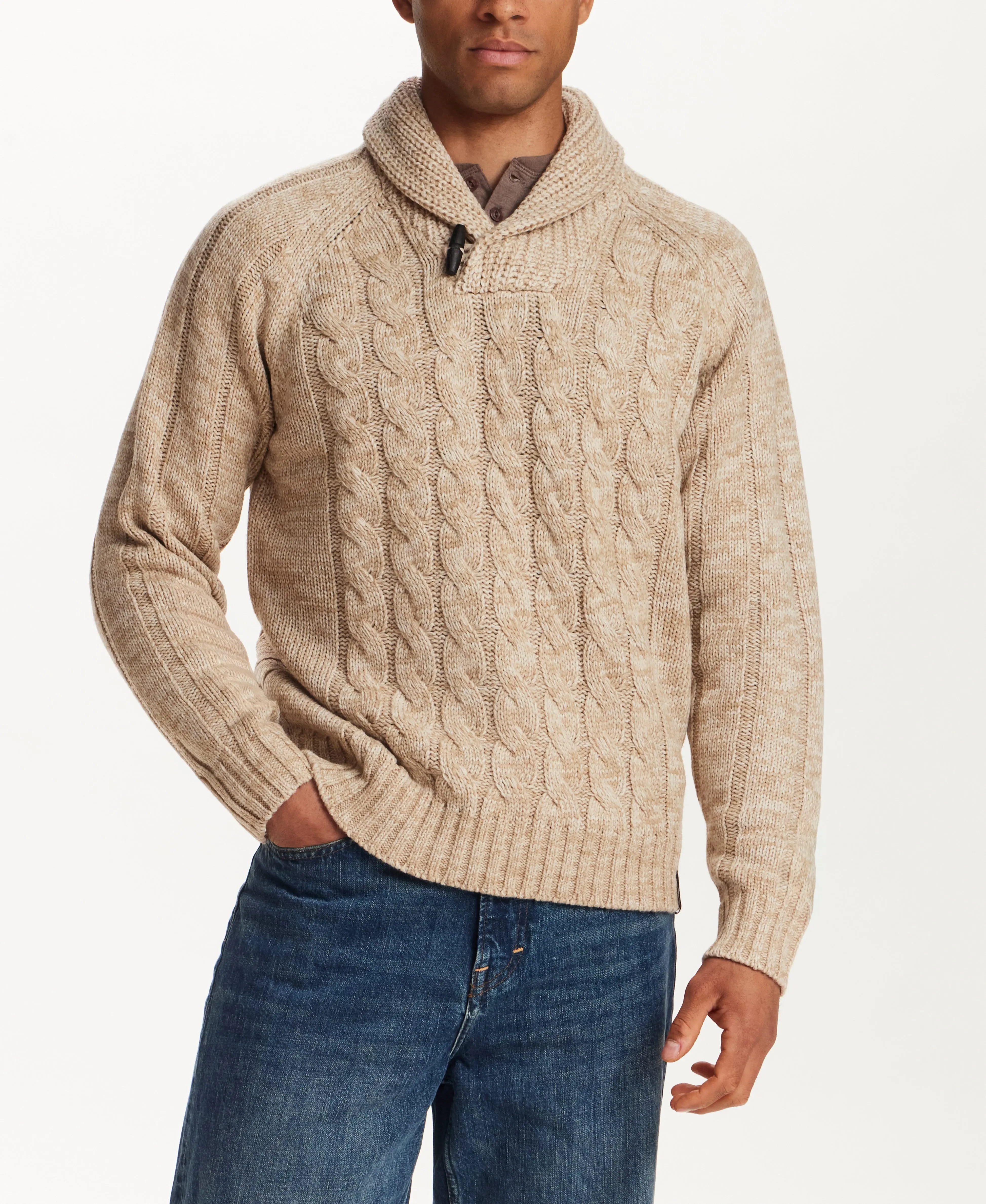 Marled Fisherman Sweater in Beige