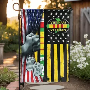 Vietnam Veteran Garden Flag _ Patriotic USA Flag & Service Ribbon Design _ Double-Sided Weather-Resistant _ Commemorative Gift for Veterans