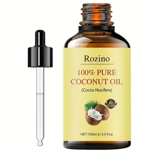 Rozino 100% Pure Yellow Coconut Oil 100ml with Dropper Bottle Organic Cocos Nucifera Cold Pressed for Skin Hair & Body Care - Fragrance Fragrance Caramel Scent