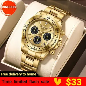 Men’s luxury dress wristwatch — business and stylish; Valentine’s Day gift; quartz watch; multifunction watch; chronograph watch; quartz movement; luminous date function; water-resistant design; boss watch; suitable for parties and everyday wear; birthday