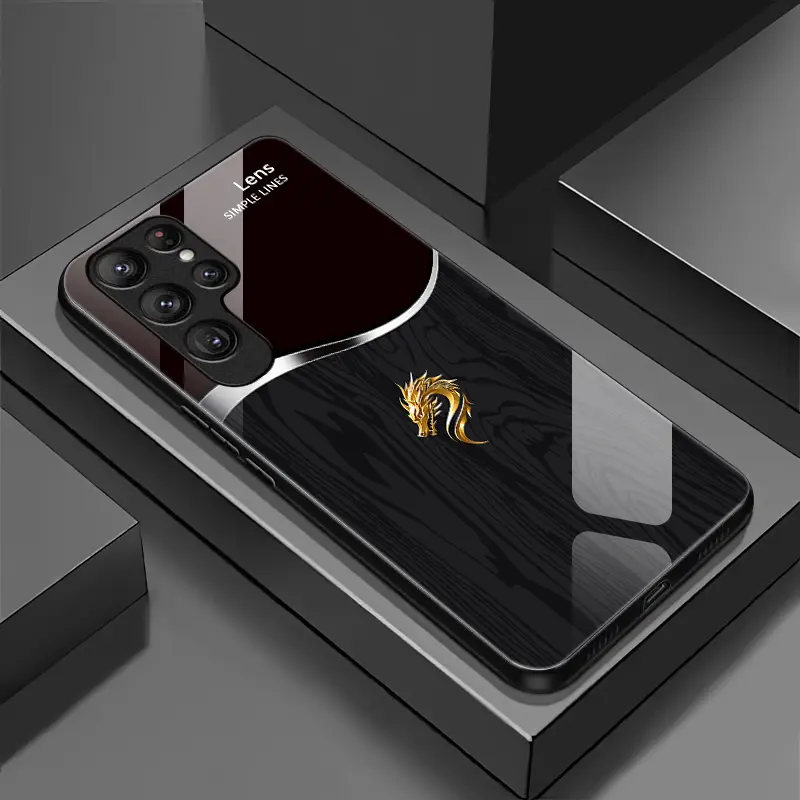 Suitable for [Galaxy S22 Ultra 5g] Personality simple split dragon pattern creative business high-end anti-drop glass mobile phone case affordable anti-drop anti-fingerprint-888