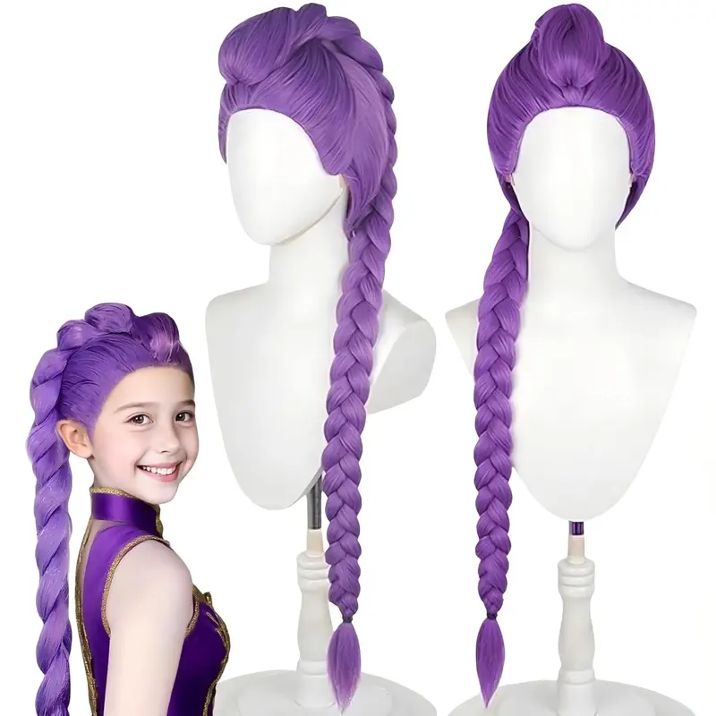 Anime K-pop Costume Demon Cosplay Rumi Wig 39" Hunter Purple Braid Wigs Rumi Costume Zoey Mira for Girls Women Kids Pop Singer Hair Halloween Cosplay Props